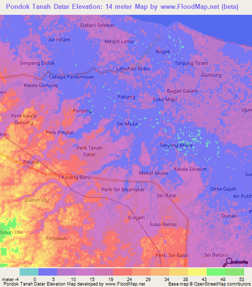 Pondok Tanah Datar,Indonesia Elevation Map