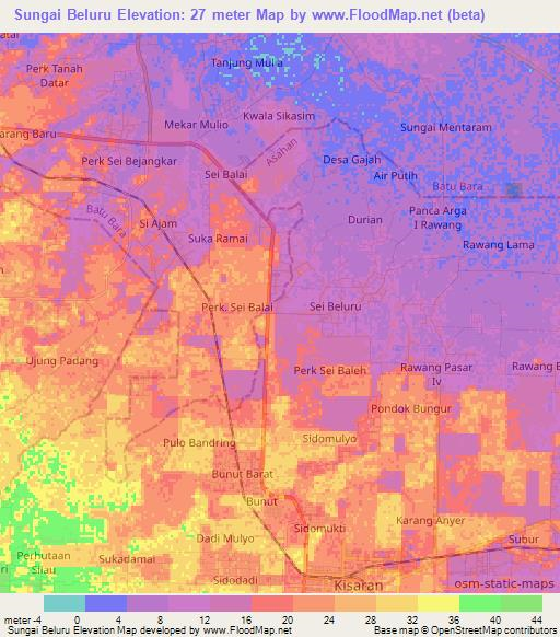 Sungai Beluru,Indonesia Elevation Map