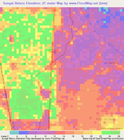 Sungai Beluru,Indonesia Elevation Map