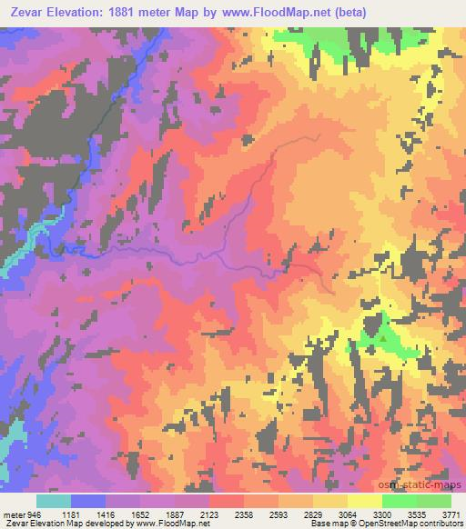 Zevar,Uzbekistan Elevation Map