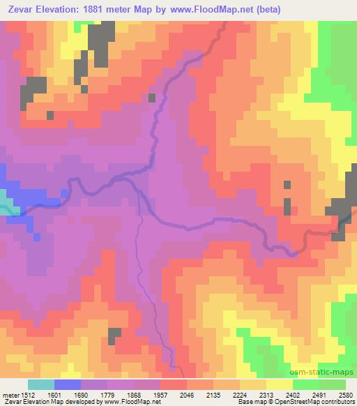 Zevar,Uzbekistan Elevation Map