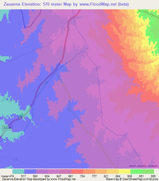 Zauanna,Uzbekistan Elevation Map