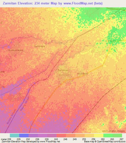 Zarmitan,Uzbekistan Elevation Map