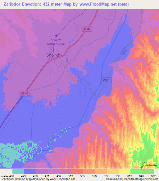 Zaribdor,Uzbekistan Elevation Map