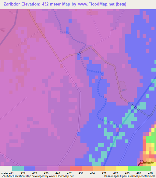 Zaribdor,Uzbekistan Elevation Map