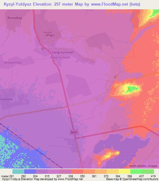 Kyzyl-Yuldyuz,Uzbekistan Elevation Map