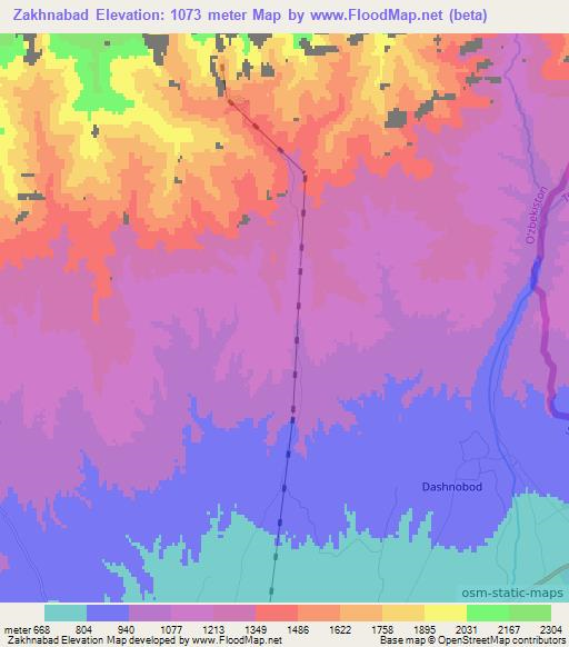 Zakhnabad,Uzbekistan Elevation Map