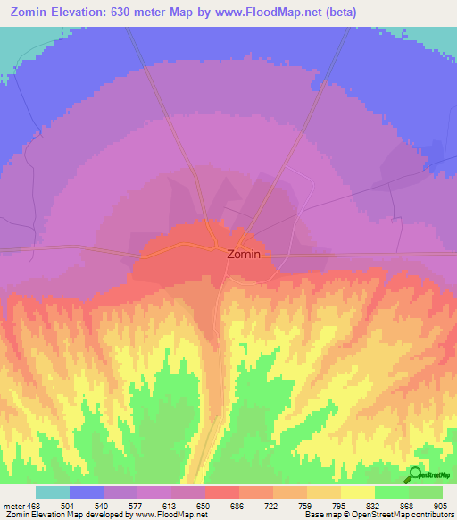 Zomin,Uzbekistan Elevation Map