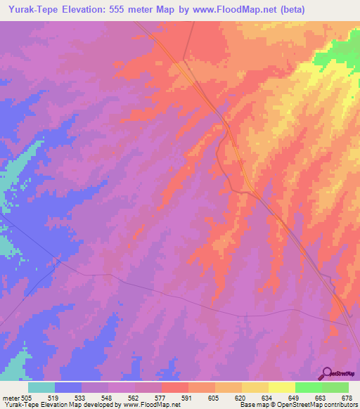 Yurak-Tepe,Uzbekistan Elevation Map