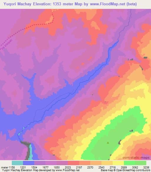 Yuqori Machay,Uzbekistan Elevation Map