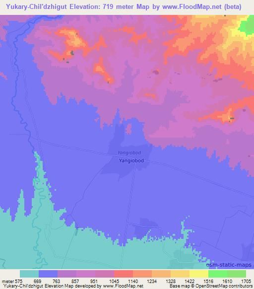 Yukary-Chil'dzhigut,Uzbekistan Elevation Map