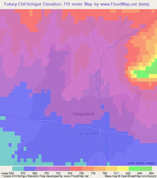 Yukary-Chil'dzhigut,Uzbekistan Elevation Map