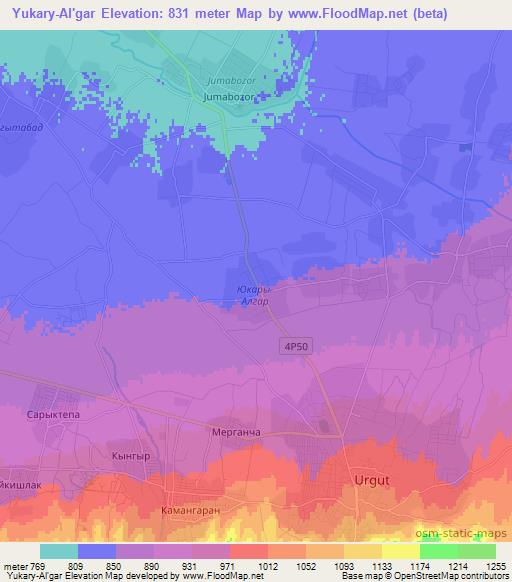 Yukary-Al'gar,Uzbekistan Elevation Map