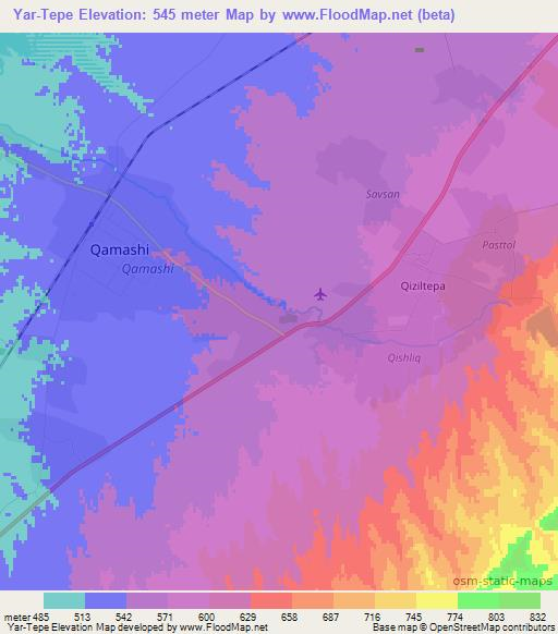 Yar-Tepe,Uzbekistan Elevation Map