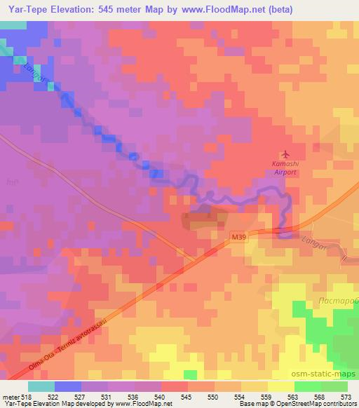 Yar-Tepe,Uzbekistan Elevation Map