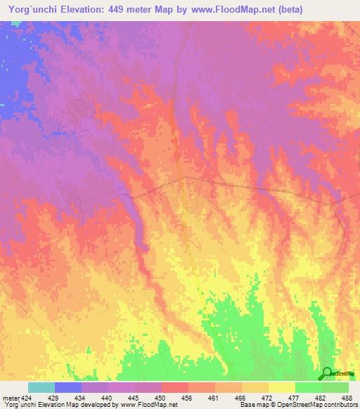 Yorg`unchi,Uzbekistan Elevation Map