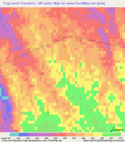 Yorg`unchi,Uzbekistan Elevation Map