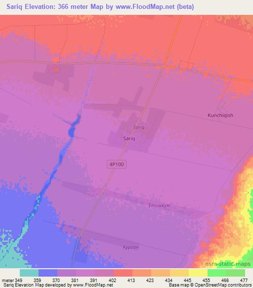 Sariq,Uzbekistan Elevation Map