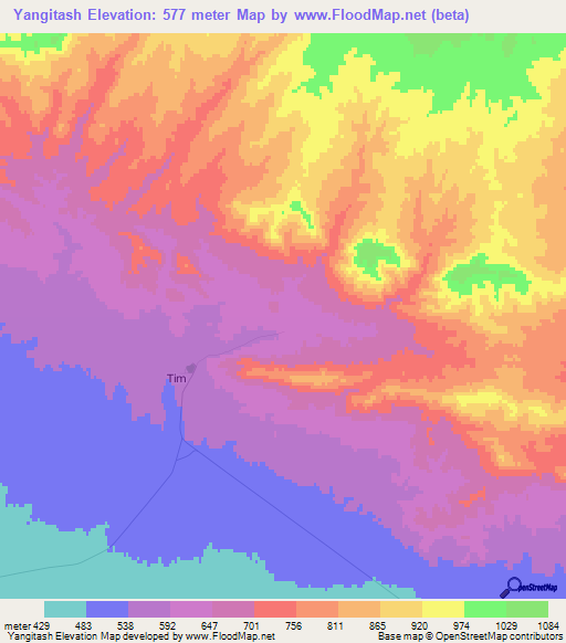 Yangitash,Uzbekistan Elevation Map