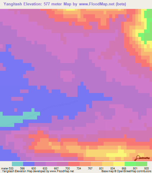 Yangitash,Uzbekistan Elevation Map