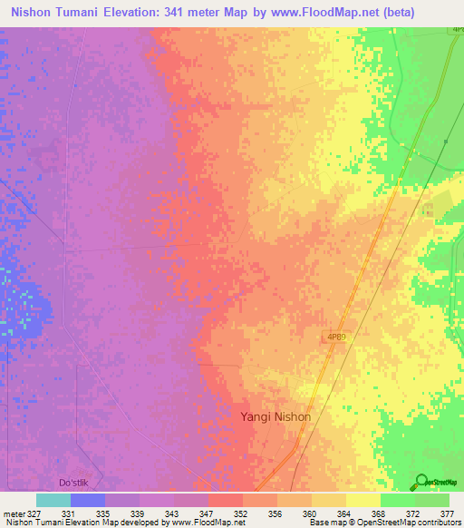 Nishon Tumani,Uzbekistan Elevation Map