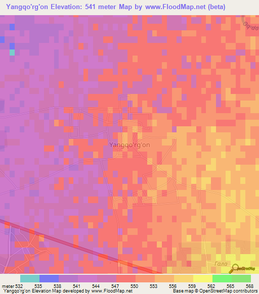 Yangqo'rg'on,Uzbekistan Elevation Map