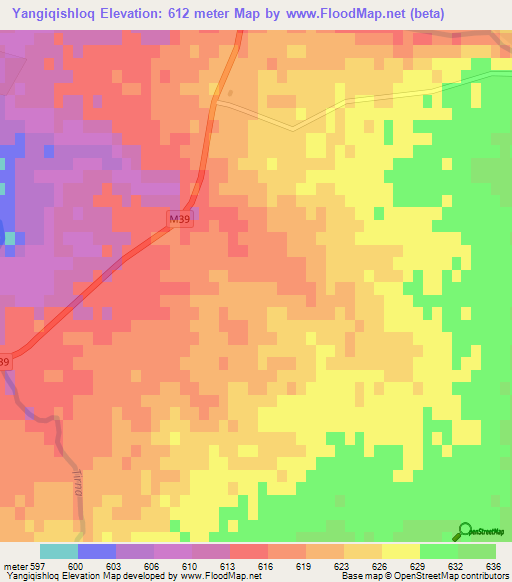 Yangiqishloq,Uzbekistan Elevation Map