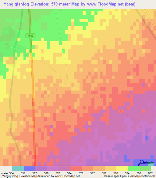 Yangiqishloq,Uzbekistan Elevation Map