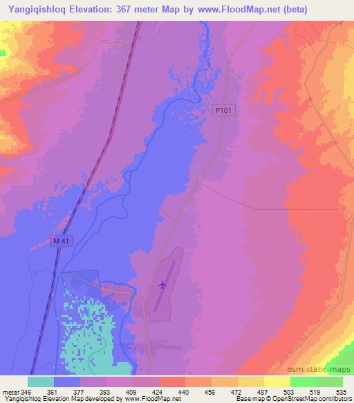 Yangiqishloq,Uzbekistan Elevation Map