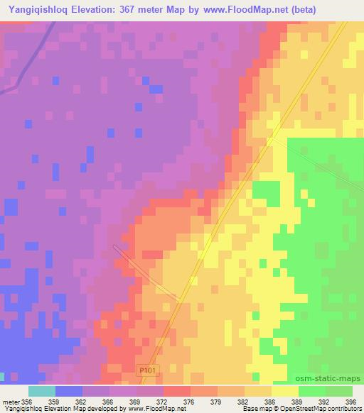Yangiqishloq,Uzbekistan Elevation Map