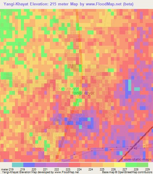 Yangi-Khayat,Uzbekistan Elevation Map