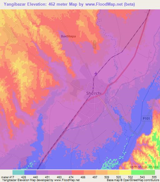 Yangibazar,Uzbekistan Elevation Map