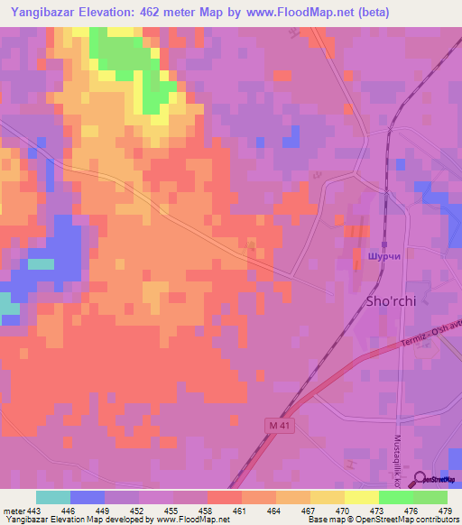 Yangibazar,Uzbekistan Elevation Map