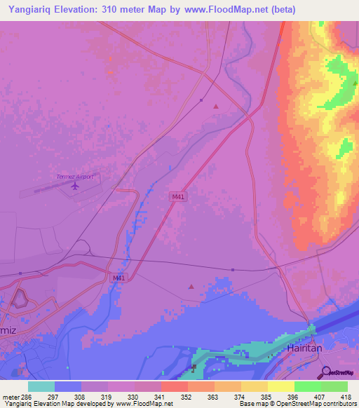 Yangiariq,Uzbekistan Elevation Map