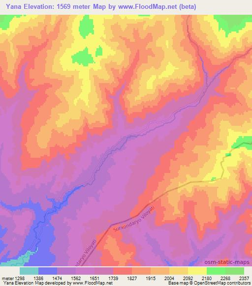 Yana,Uzbekistan Elevation Map