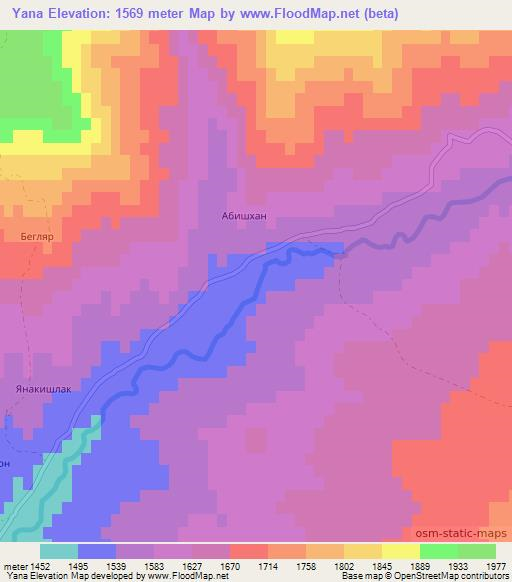 Yana,Uzbekistan Elevation Map