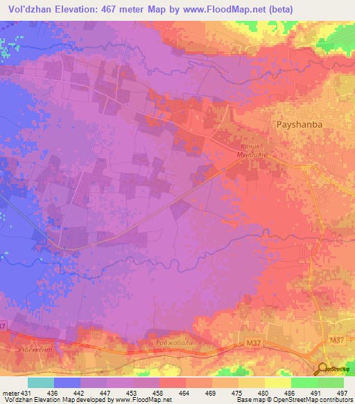 Vol'dzhan,Uzbekistan Elevation Map