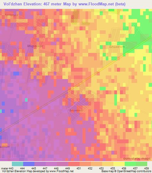 Vol'dzhan,Uzbekistan Elevation Map