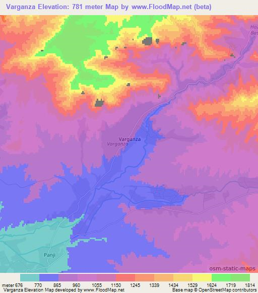 Varganza,Uzbekistan Elevation Map