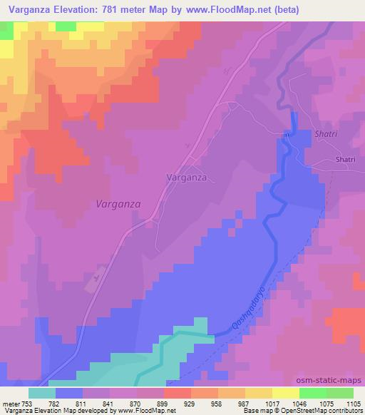 Varganza,Uzbekistan Elevation Map