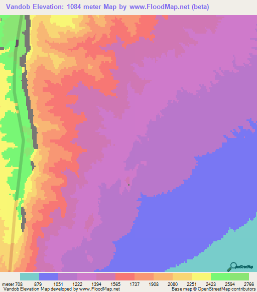 Vandob,Uzbekistan Elevation Map