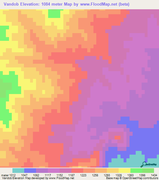 Vandob,Uzbekistan Elevation Map