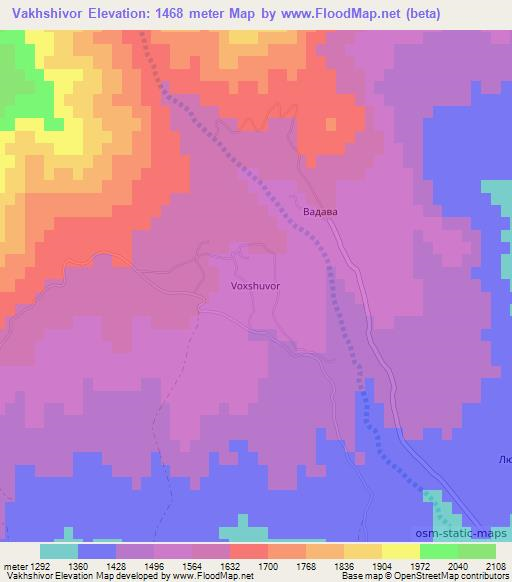 Vakhshivor,Uzbekistan Elevation Map