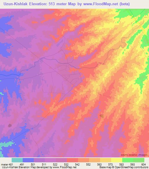 Uzun-Kishlak,Uzbekistan Elevation Map