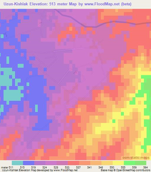 Uzun-Kishlak,Uzbekistan Elevation Map