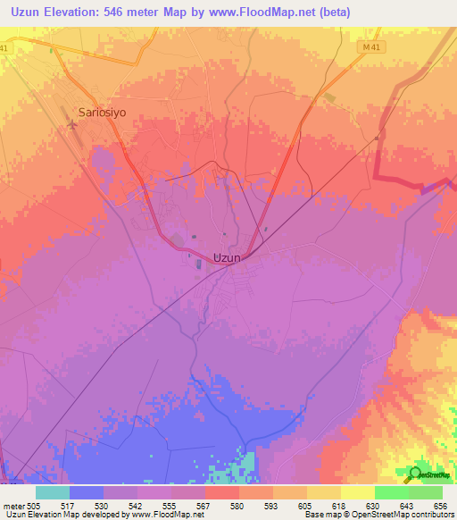 Uzun,Uzbekistan Elevation Map