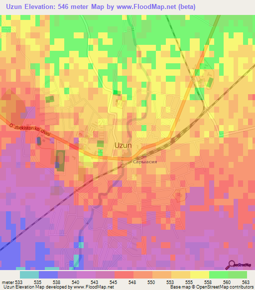 Uzun,Uzbekistan Elevation Map