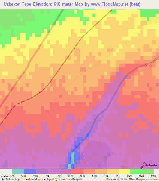 Uzbekon-Tepe,Uzbekistan Elevation Map