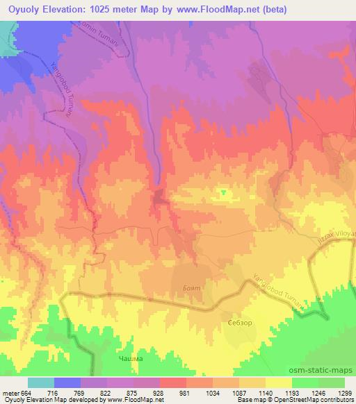 Oyuoly,Uzbekistan Elevation Map