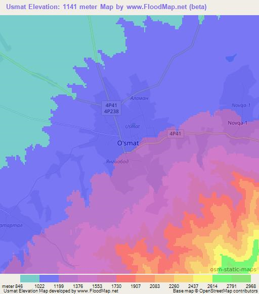 Usmat,Uzbekistan Elevation Map